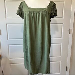 OLD NAVY Olive Green Crochet Sleeve Square Neck A Line Midi Dress Cover Up Large